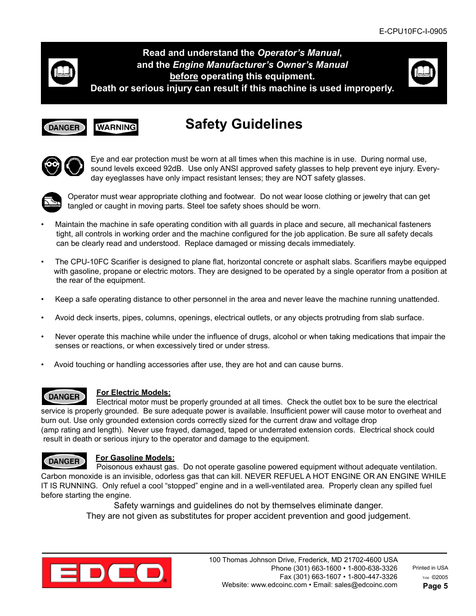 Safety guidelines | EDCO CPU-10FC User Manual | Page 5 / 16