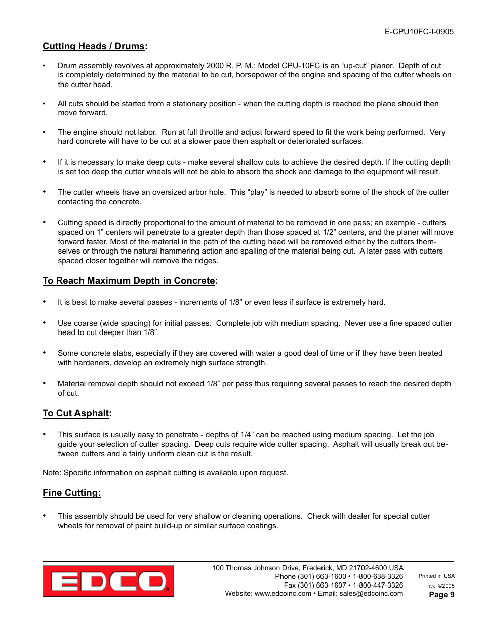 EDCO CPU-10FC User Manual | Page 9 / 16