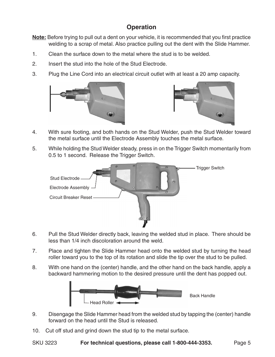 Chicago Electric STUD WELDER DENT REPAIR KIT 3223 User Manual | Page 5 / 9