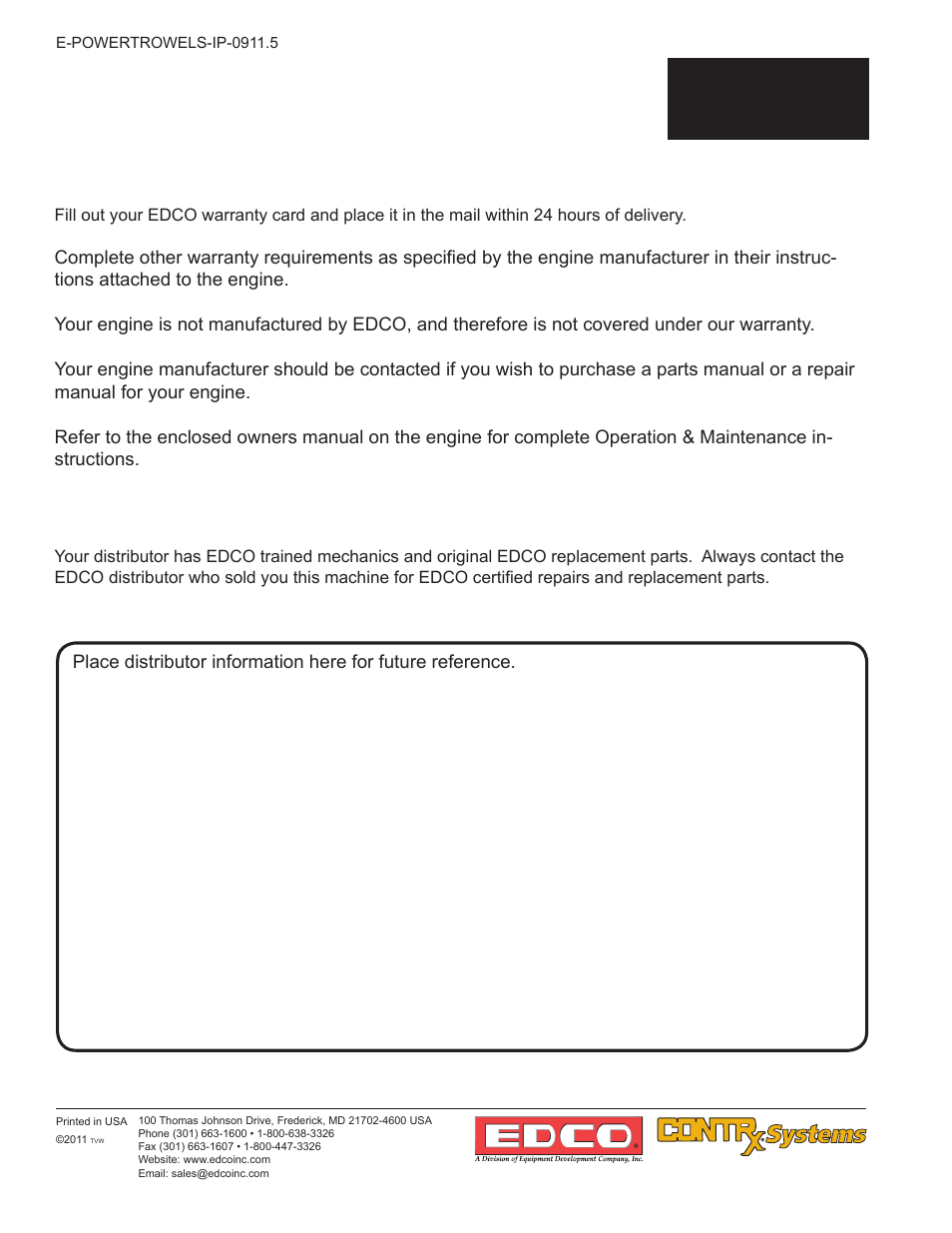 1a operations, Important reminder, Your distributor | 1a-3 | EDCO 446 User Manual | Page 6 / 24