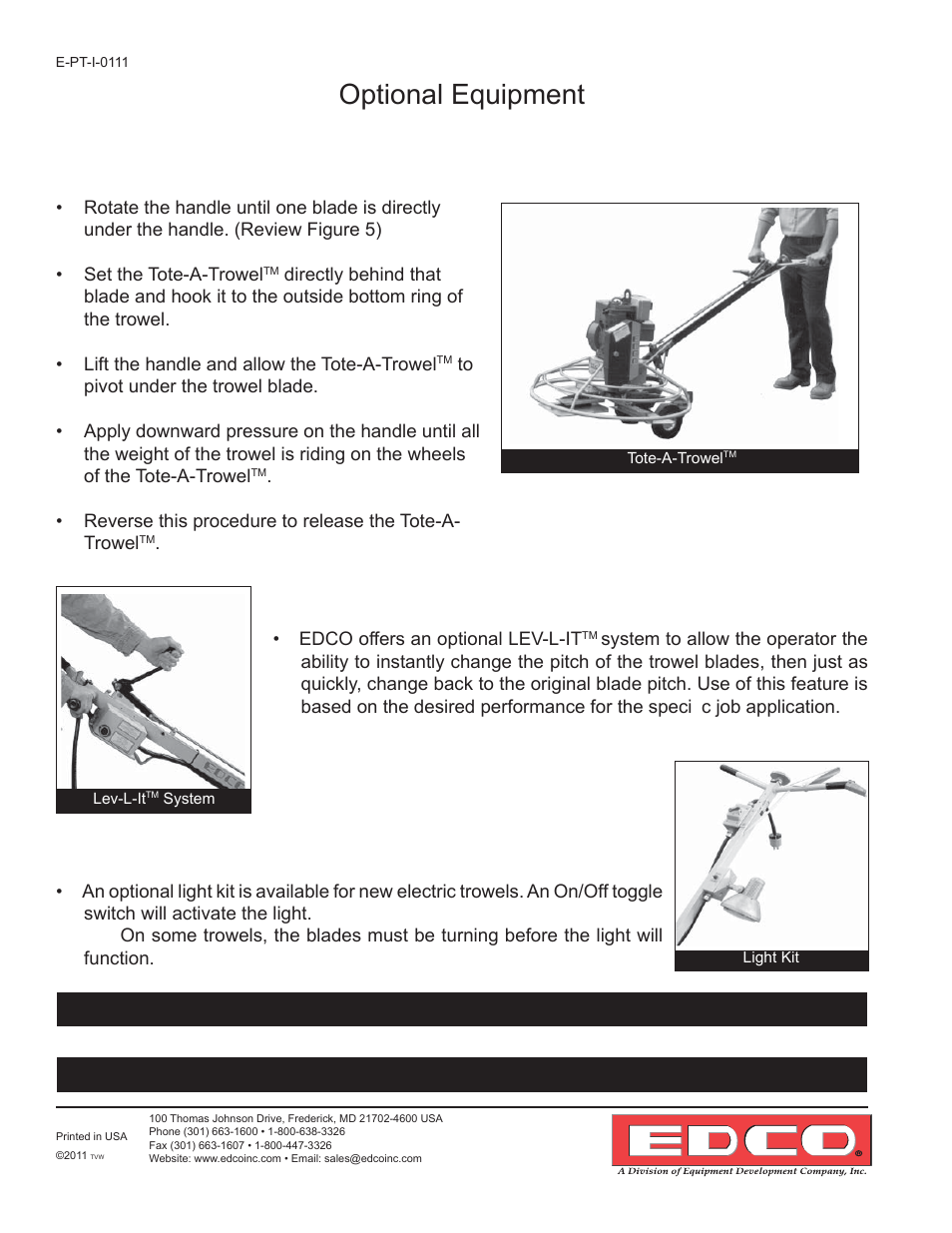 Optional equipment, Notice | EDCO POWER TROWELS User Manual | Page 10 / 16