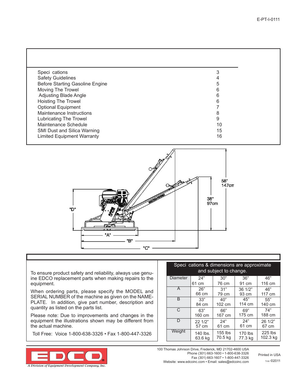 EDCO POWER TROWELS User Manual | Page 3 / 16