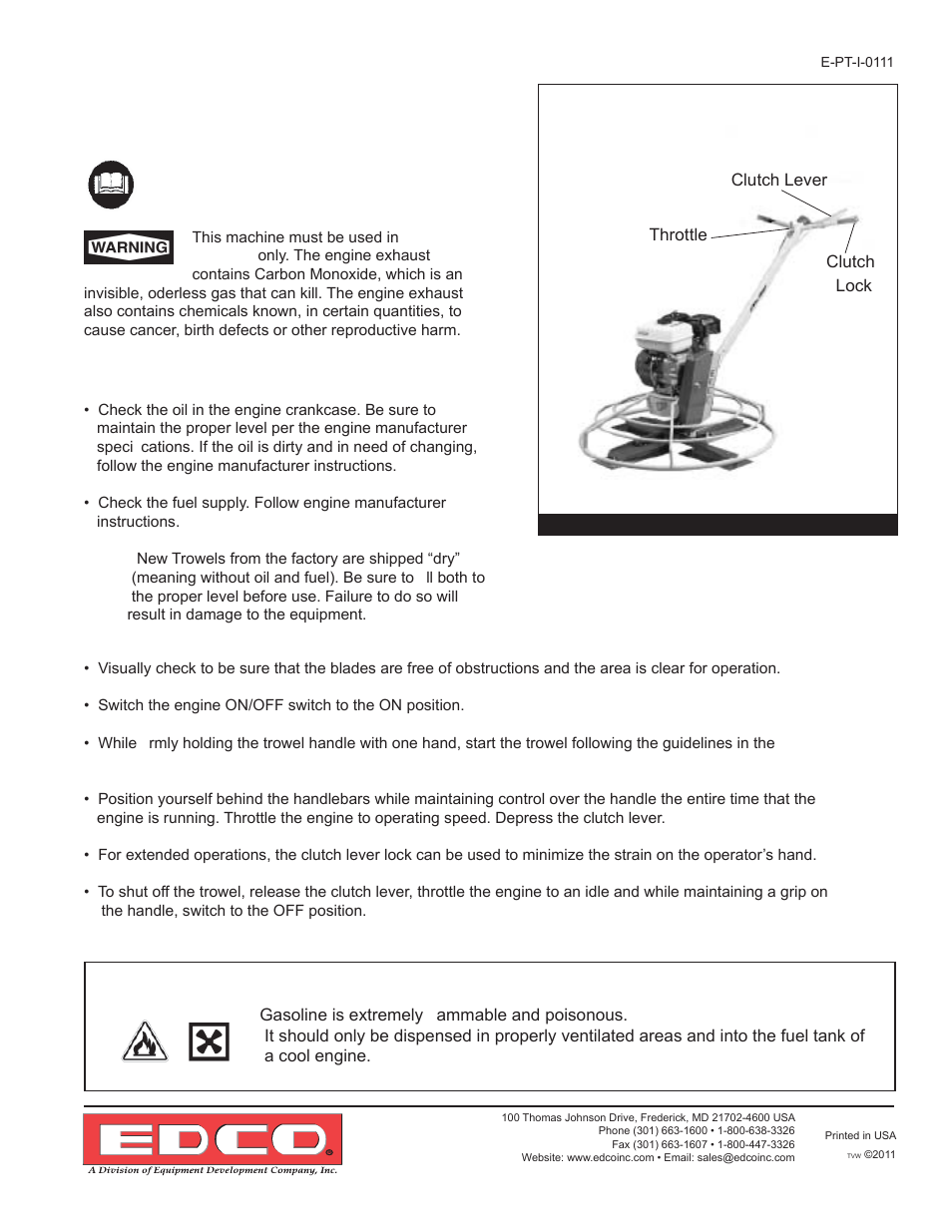 Before starting gasoline engine | EDCO POWER TROWELS User Manual | Page 7 / 16