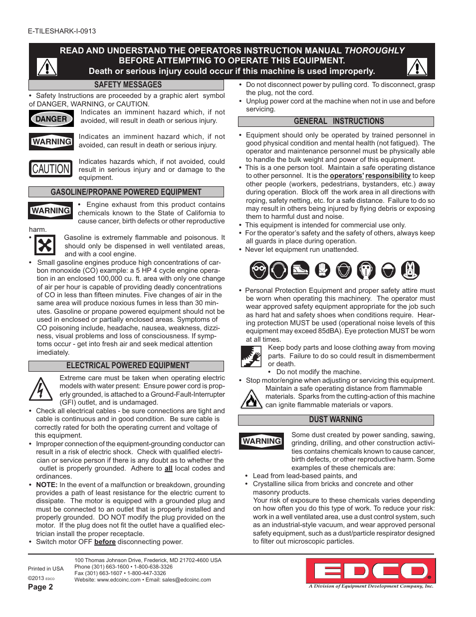 EDCO TILE SHARK User Manual | Page 2 / 8