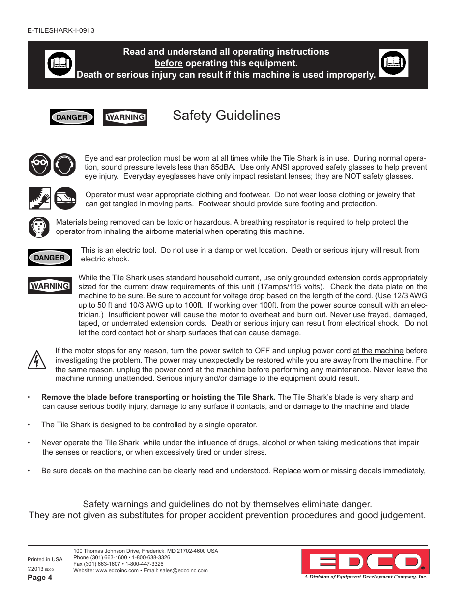 Safety guidelines | EDCO TILE SHARK User Manual | Page 4 / 8