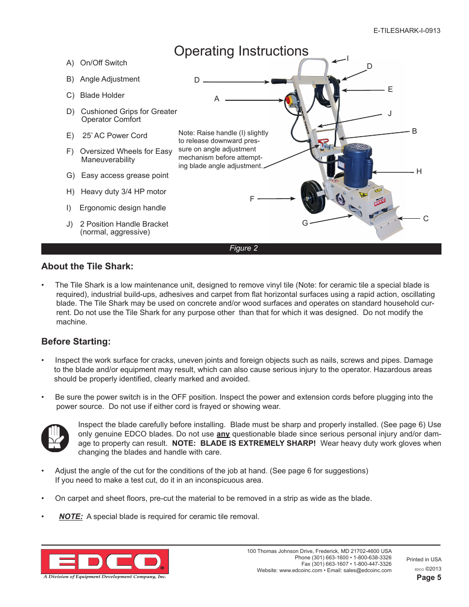 Operating instructions, About the tile shark, Before starting | EDCO TILE SHARK User Manual | Page 5 / 8