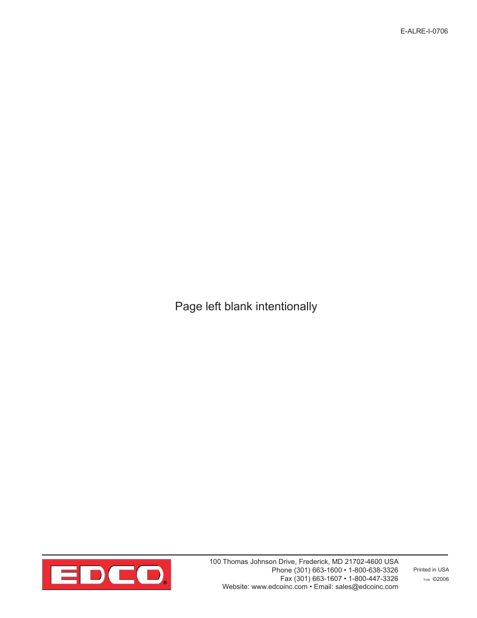 Page left blank intentionally | EDCO ALR-BS User Manual | Page 15 / 16