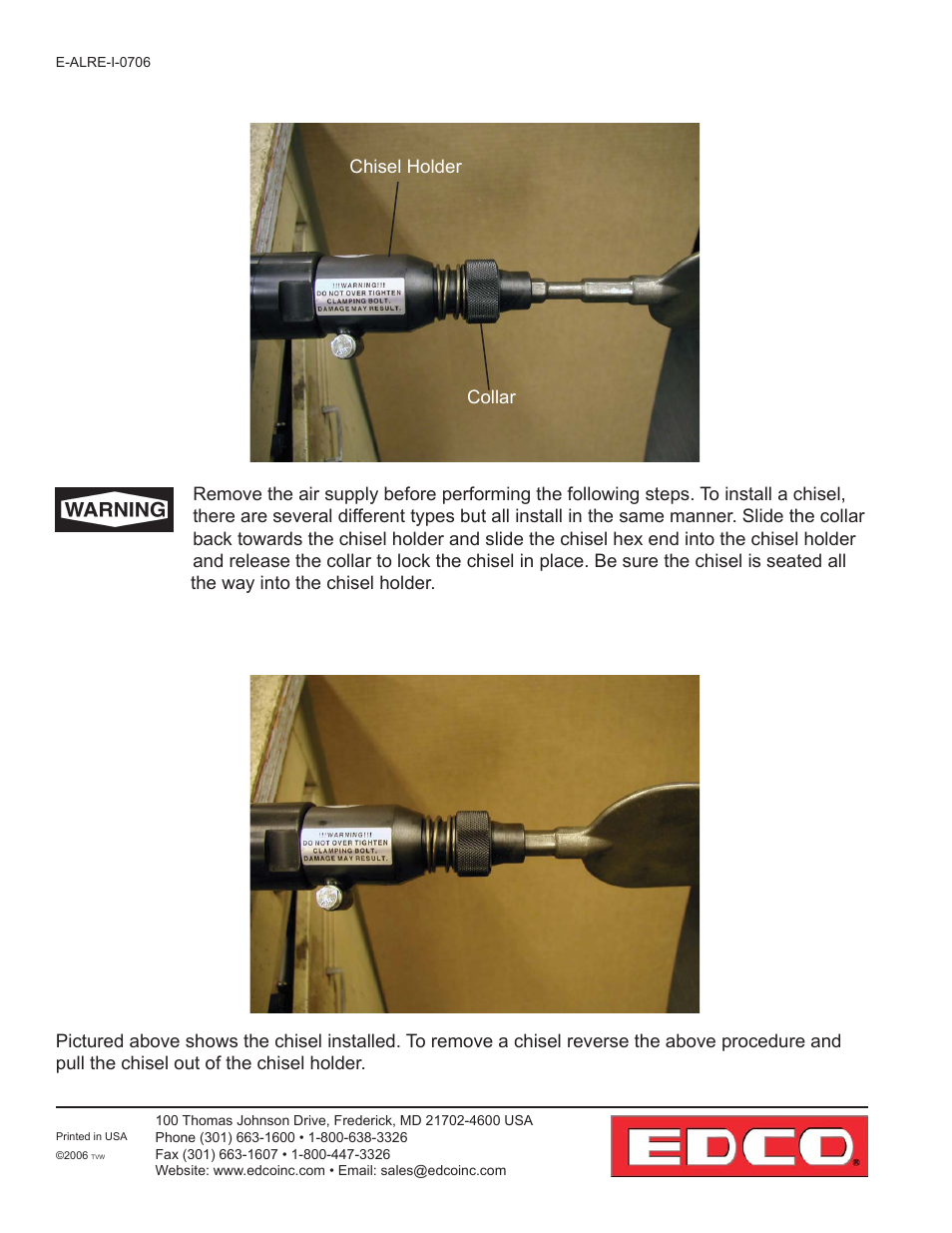 Procedure for installing and removing a chisel | EDCO ALR-BS User Manual | Page 6 / 16