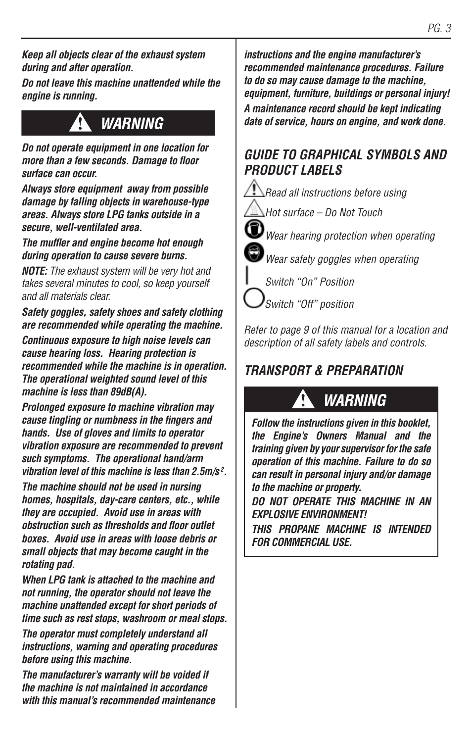 Guide to graphical symbols and product labels, Transport & preparation | EDCO GS-42 User Manual | Page 3 / 16