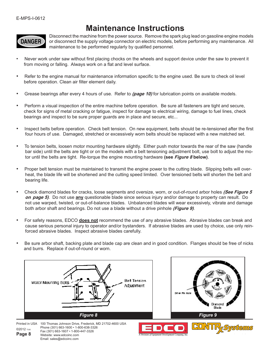 Maintenance instructions | EDCO SK-10 User Manual | Page 8 / 12