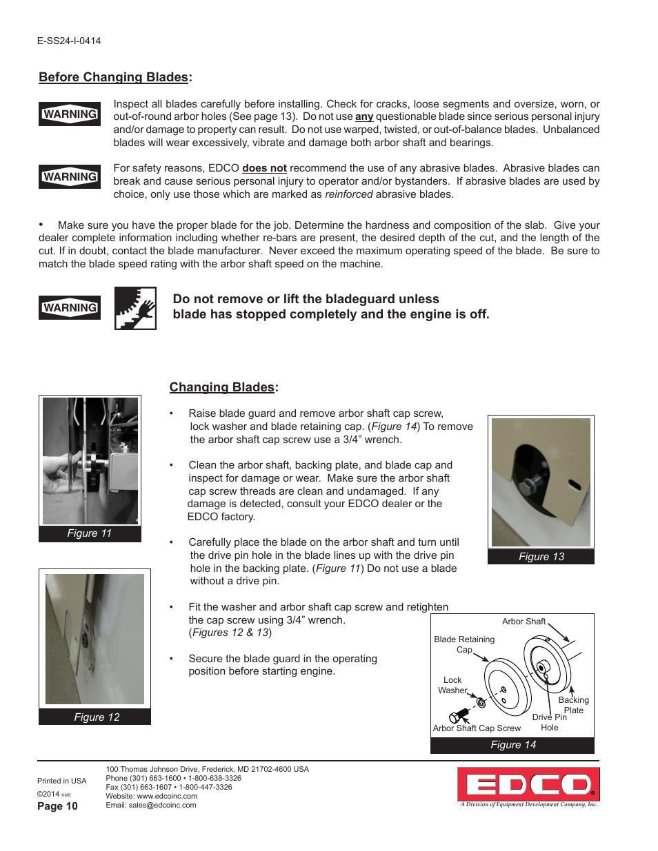 Changing blades, Before changing blades | EDCO SS-24 User Manual | Page 10 / 16