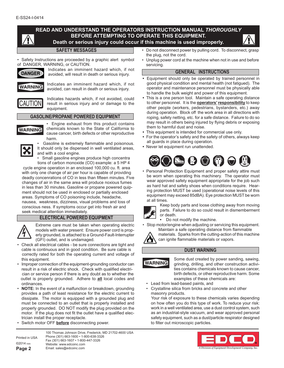 EDCO SS-24 User Manual | Page 2 / 16