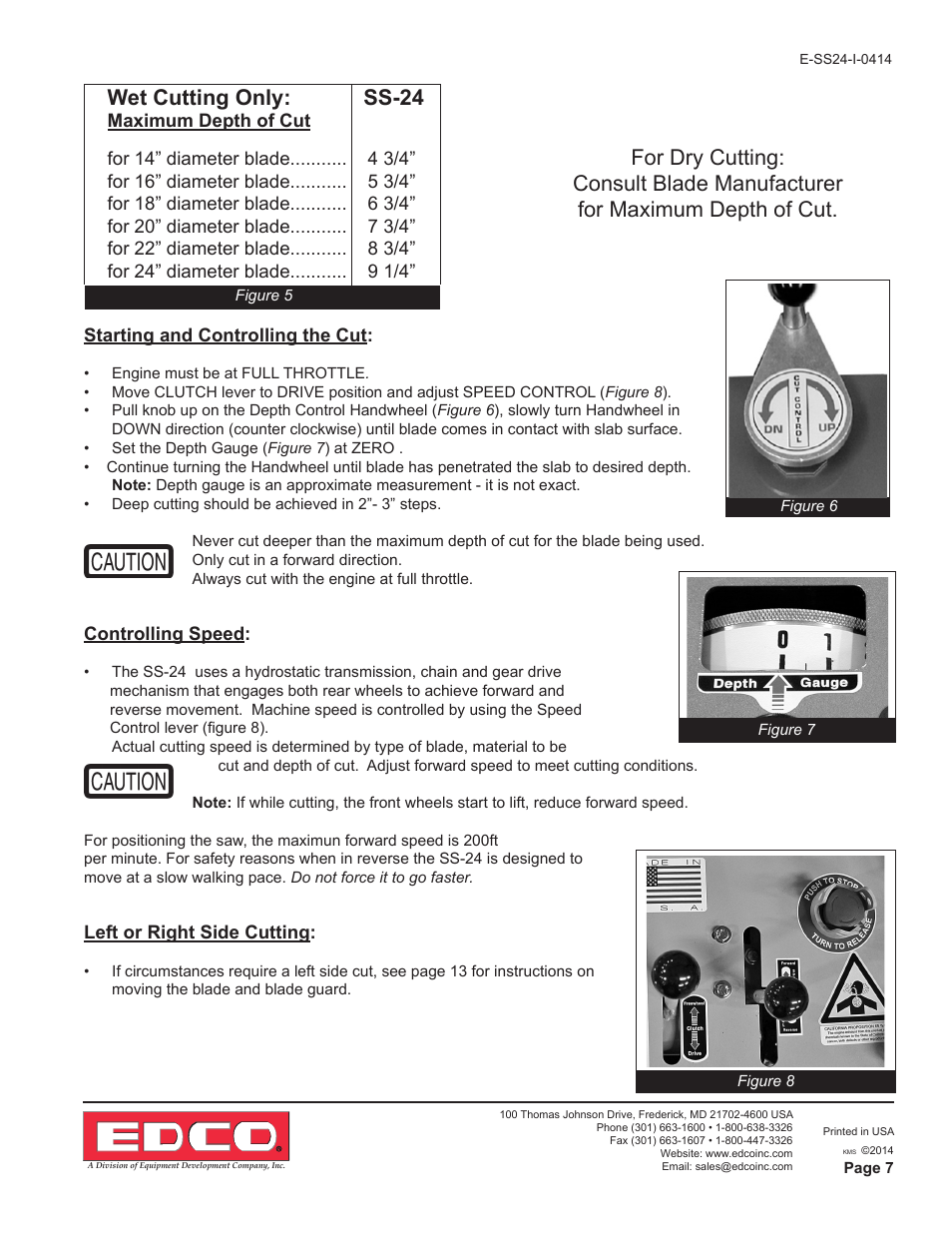 Wet cutting only: ss-24 | EDCO SS-24 User Manual | Page 7 / 16