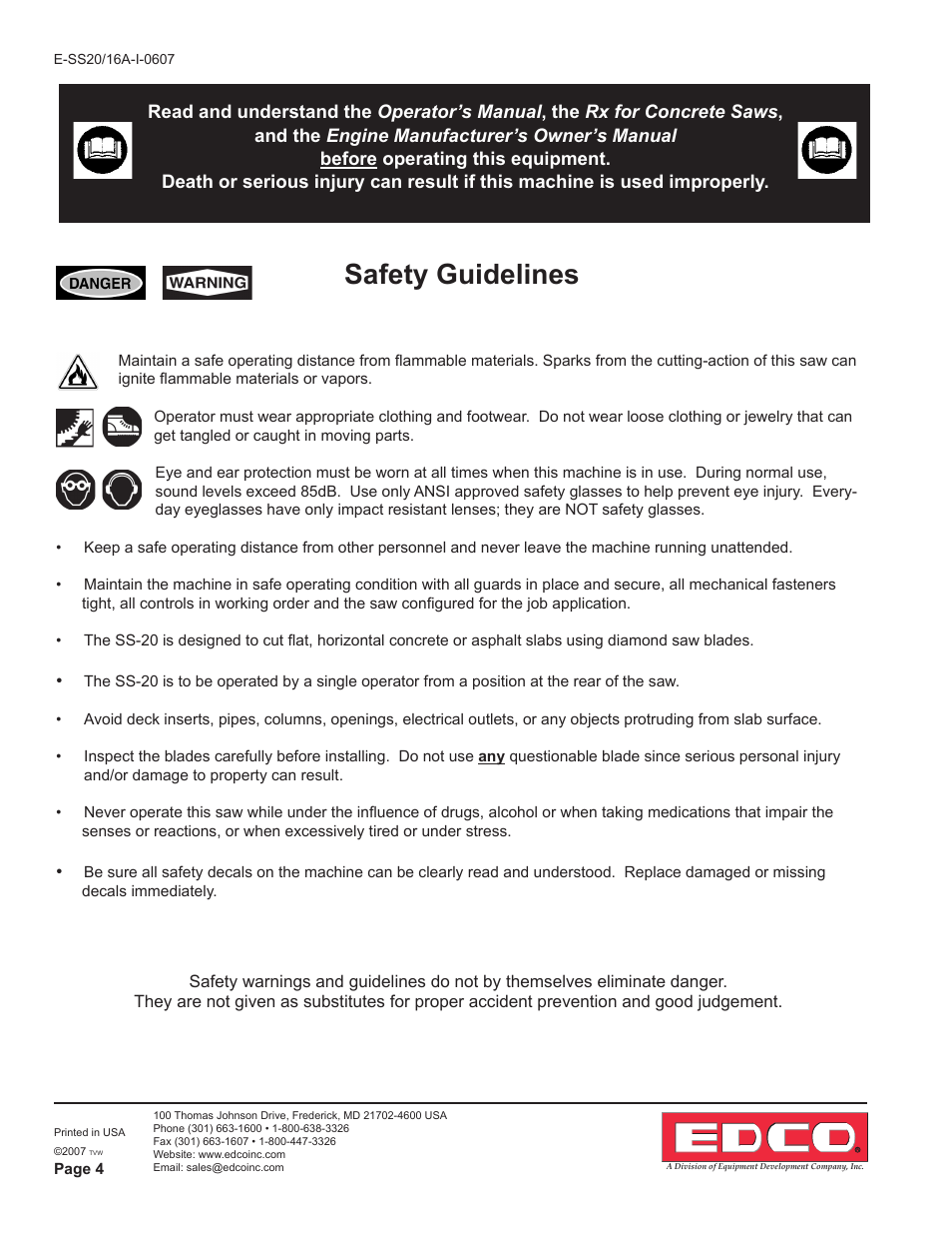 Safety guidelines | EDCO SS-16A User Manual | Page 4 / 16