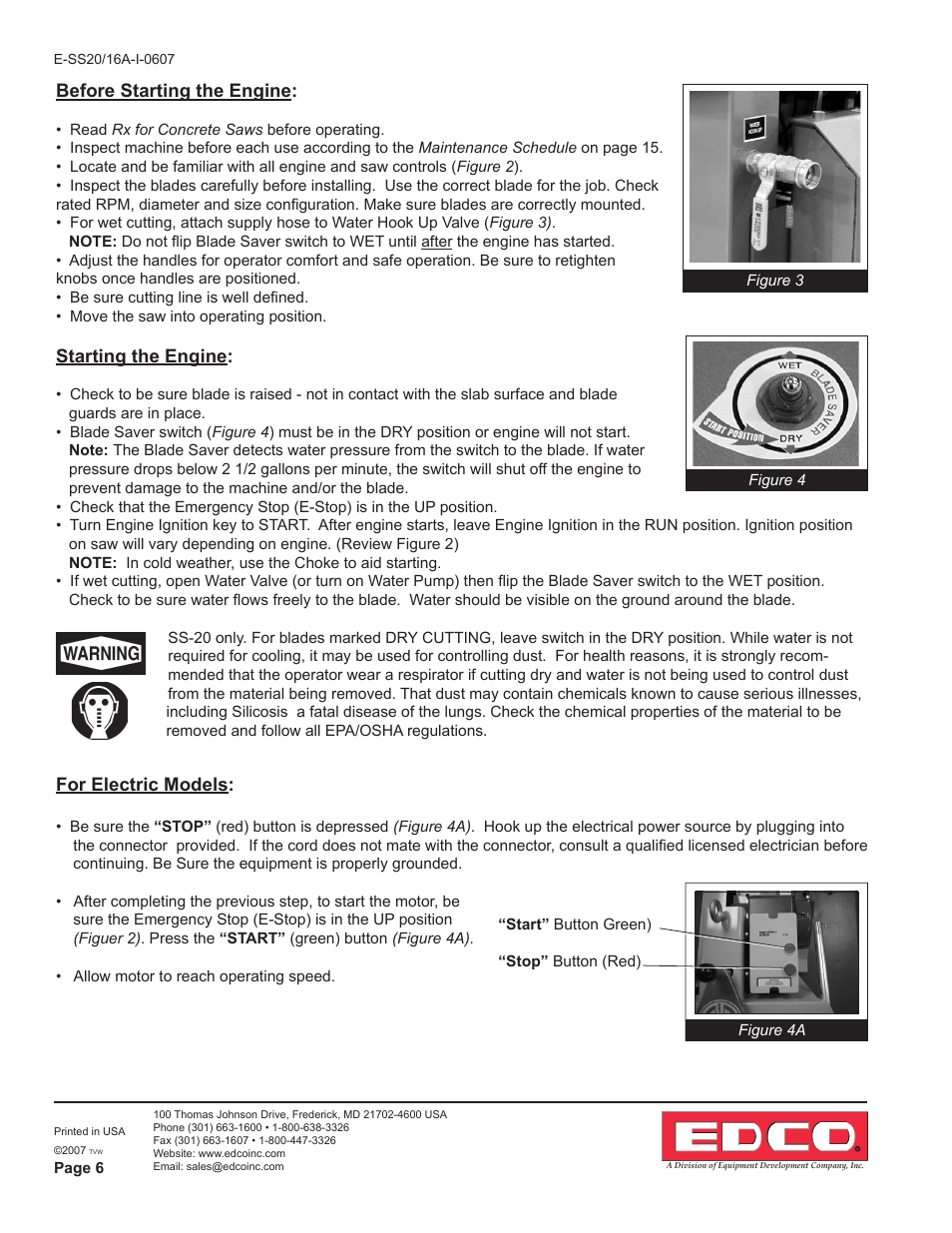 For electric models, Before starting the engine, Starting the engine | EDCO SS-16A User Manual | Page 6 / 16