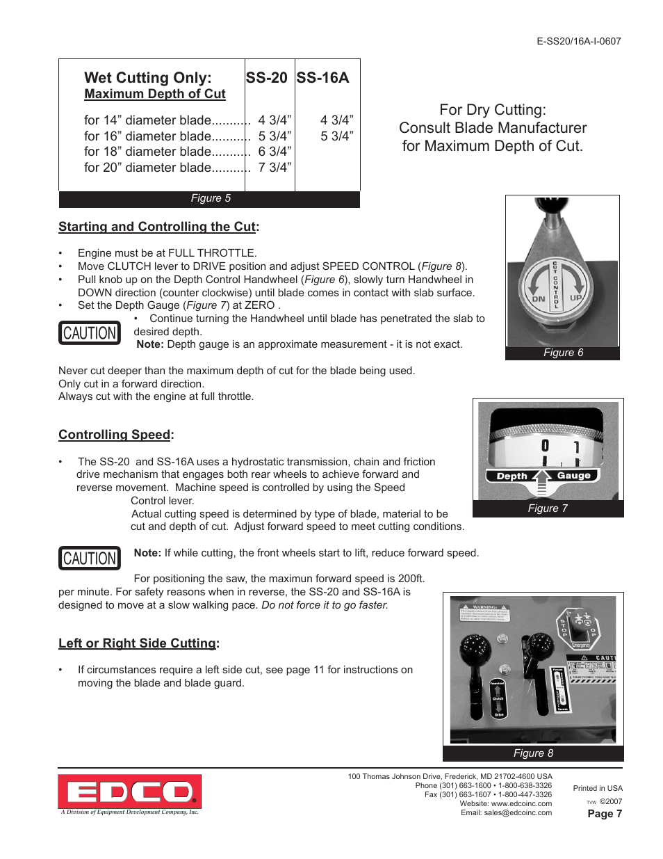 Wet cutting only: ss-20 ss-16a | EDCO SS-16A User Manual | Page 7 / 16