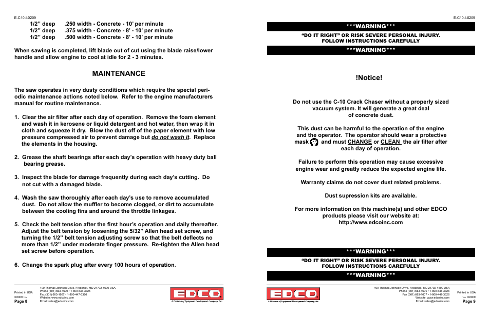 Notice, Maintenance | EDCO C-10 User Manual | Page 5 / 7