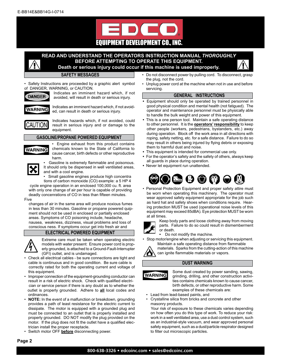 Equipment development co., inc | EDCO BB14E User Manual | Page 2 / 20
