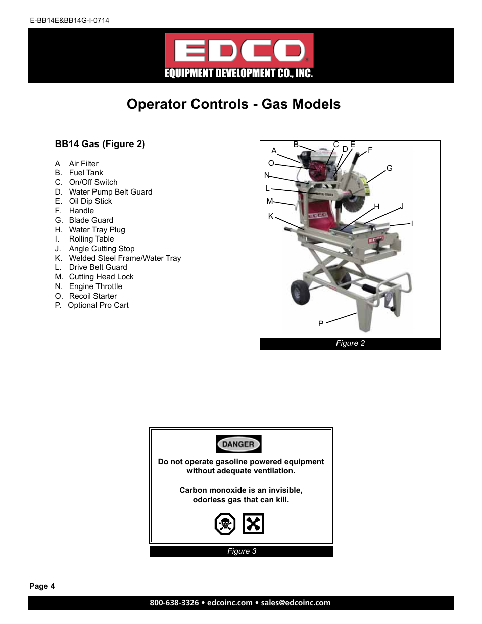 Operator controls - gas models, Equipment development co., inc | EDCO BB14E User Manual | Page 4 / 20