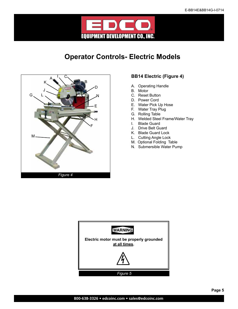 Operator controls- electric models, Equipment development co., inc | EDCO BB14E User Manual | Page 5 / 20