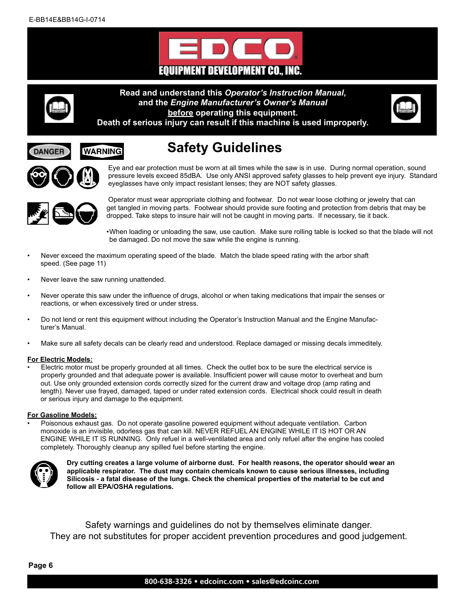 Safety guidelines, Equipment development co., inc | EDCO BB14E User Manual | Page 6 / 20