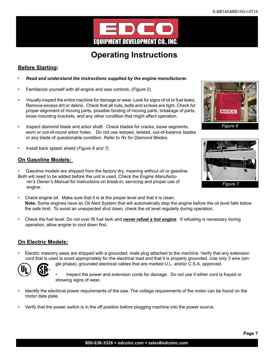 Operating instructions, Equipment development co., inc | EDCO BB14E User Manual | Page 7 / 20