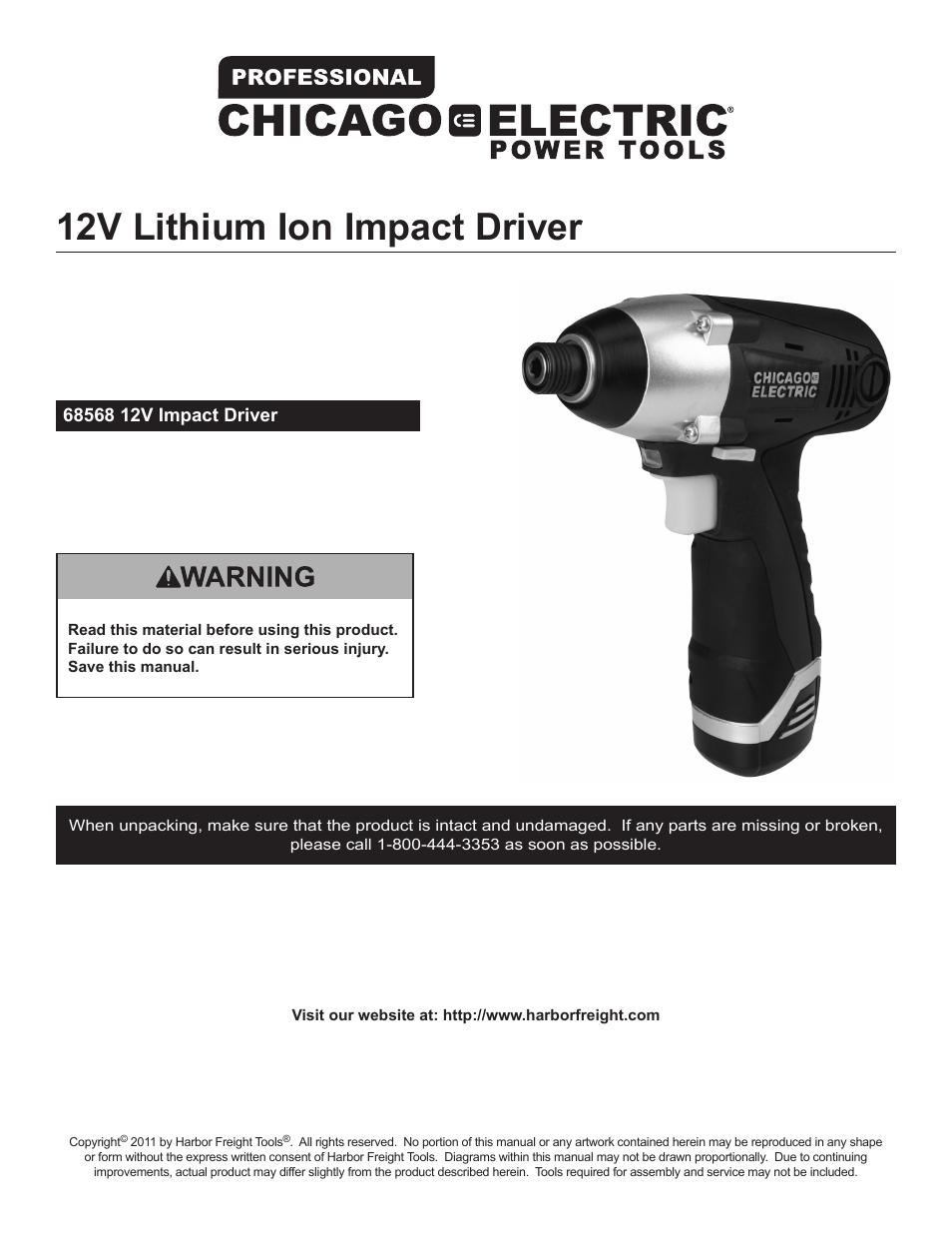 Chicago Electric 68568 User Manual | 12 pages