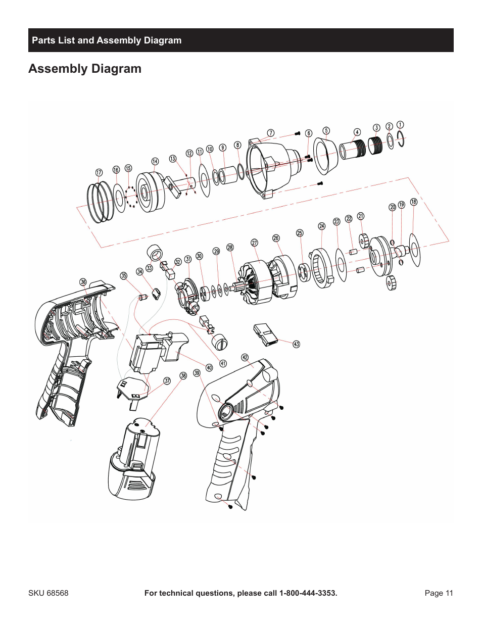 Assembly diagram | Chicago Electric 68568 User Manual | Page 11 / 12