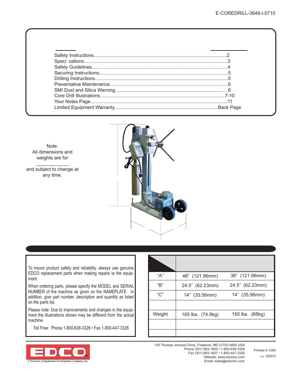 EDCO 48 CORE DRILL User Manual | Page 3 / 12