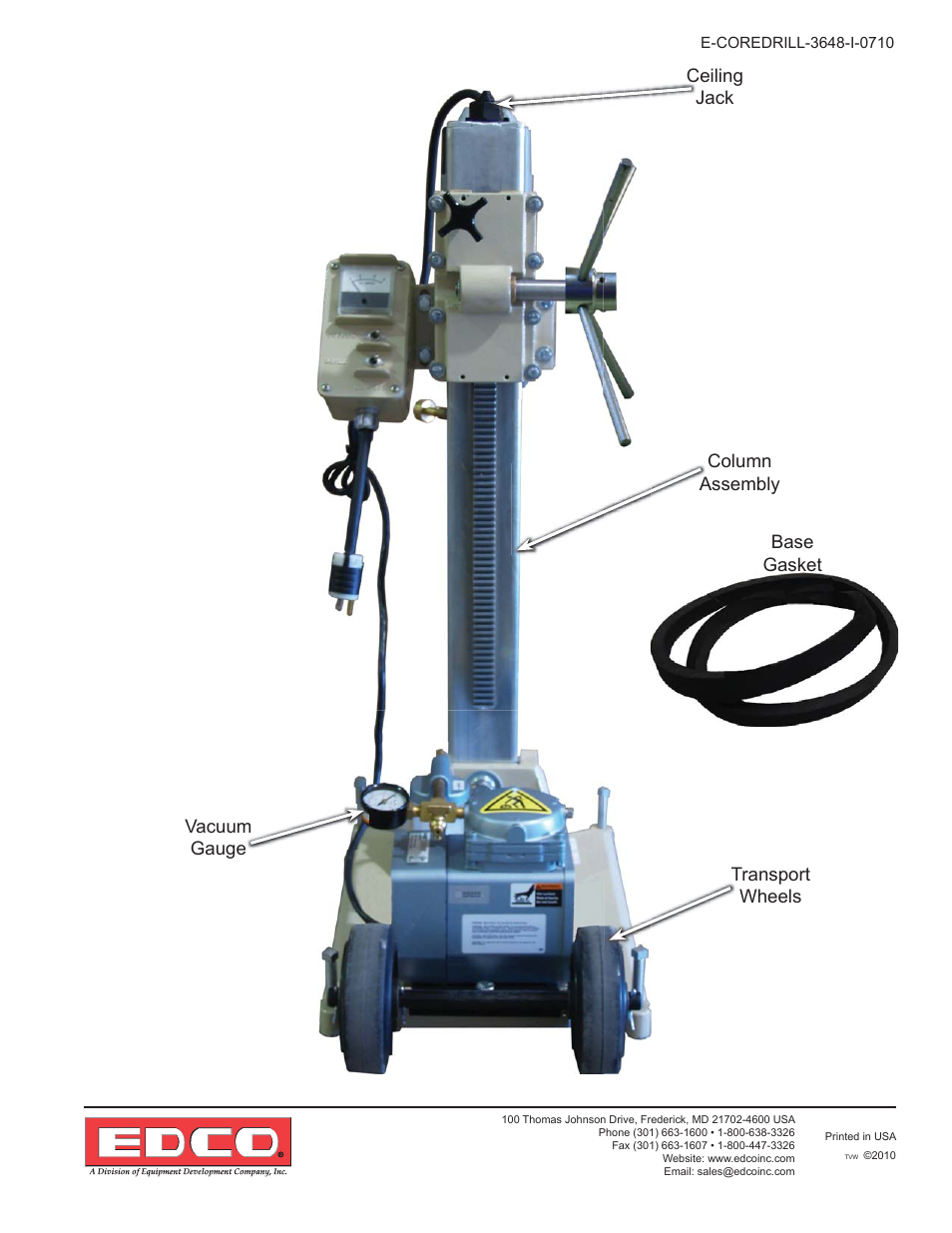 48” core drill front view | EDCO 48 CORE DRILL User Manual | Page 7 / 12