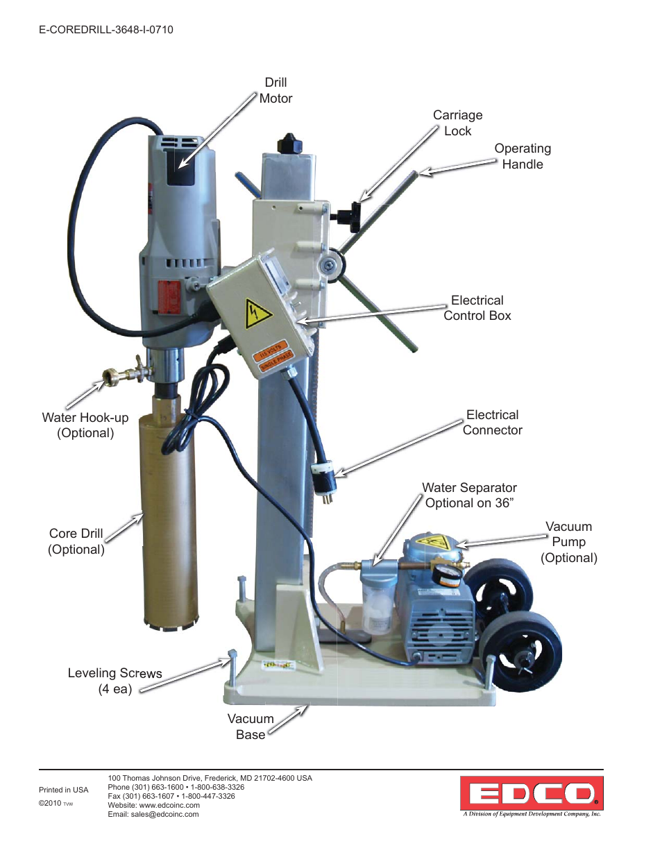 48” core drill side view | EDCO 48 CORE DRILL User Manual | Page 8 / 12