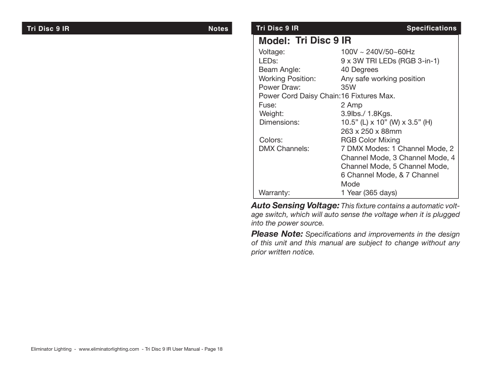 Model: tri disc 9 ir | Eliminator Lighting TRiDiSC 9 IR User Manual | Page 10 / 10