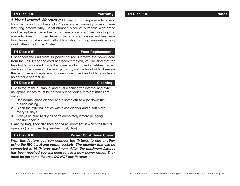 Eliminator Lighting TRiDiSC 9 IR User Manual | Page 9 / 10