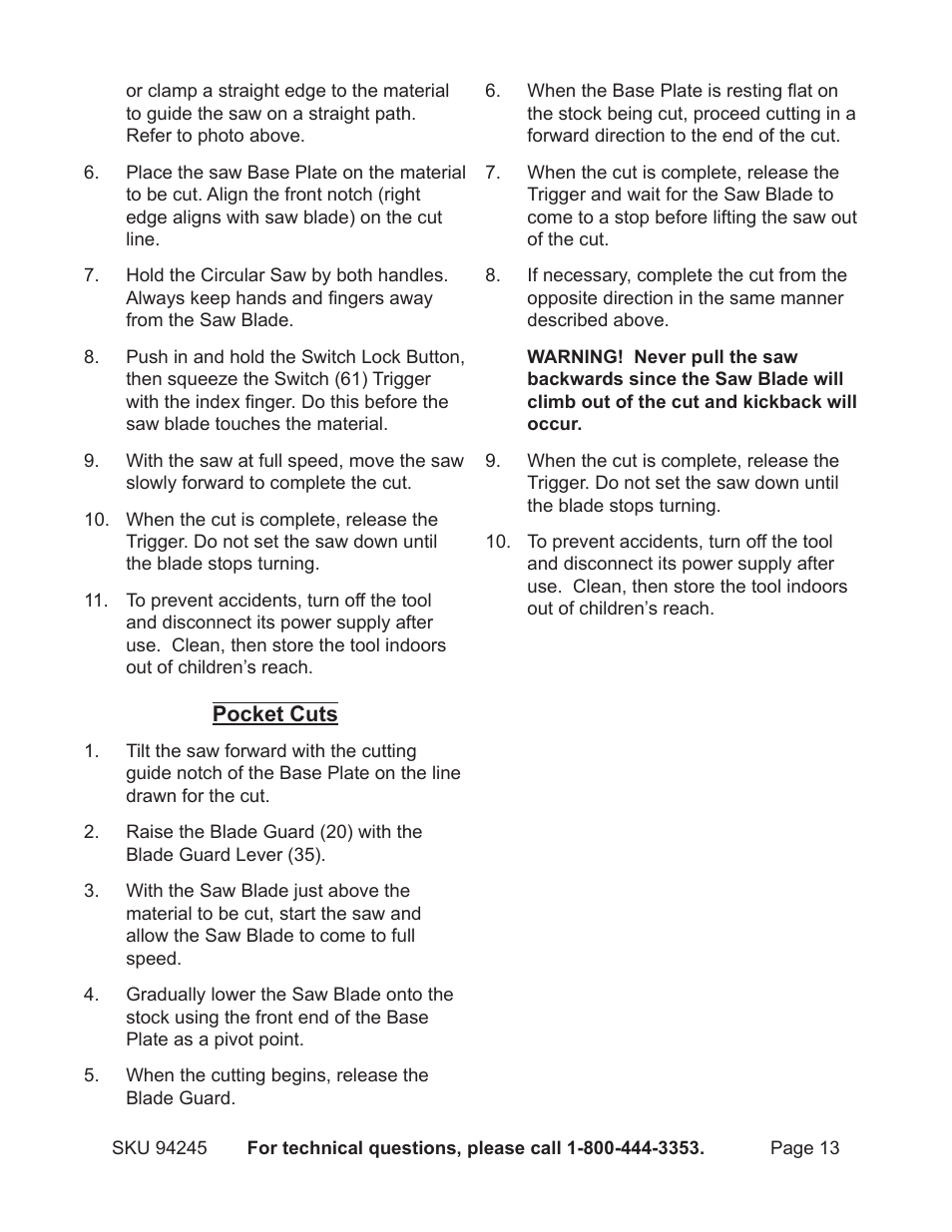 Harbor Freight Tools Model 94245 User Manual | Page 13 / 18