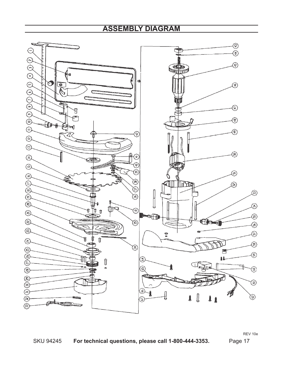 Assembly diagram | Harbor Freight Tools Model 94245 User Manual | Page 17 / 18