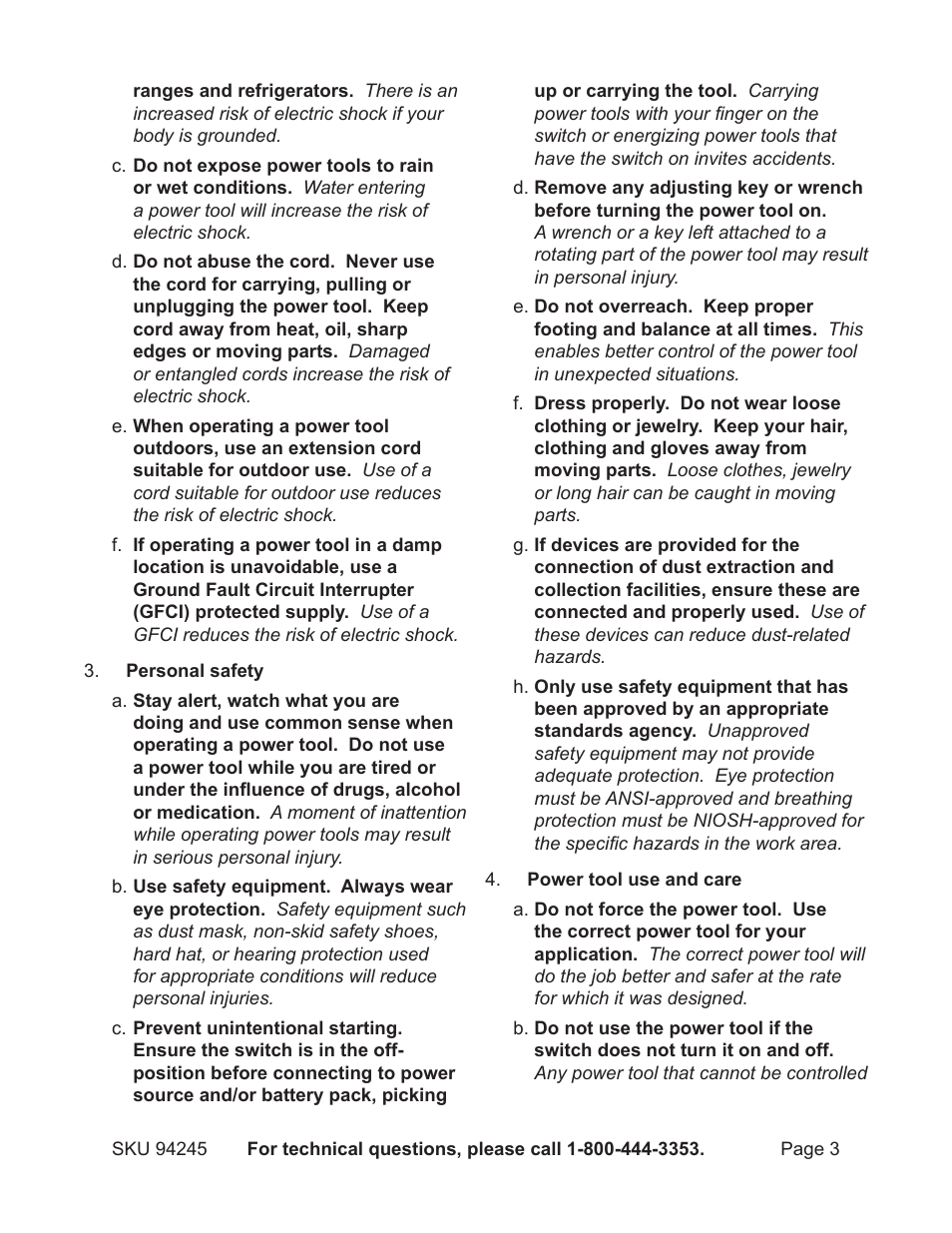 Harbor Freight Tools Model 94245 User Manual | Page 3 / 18