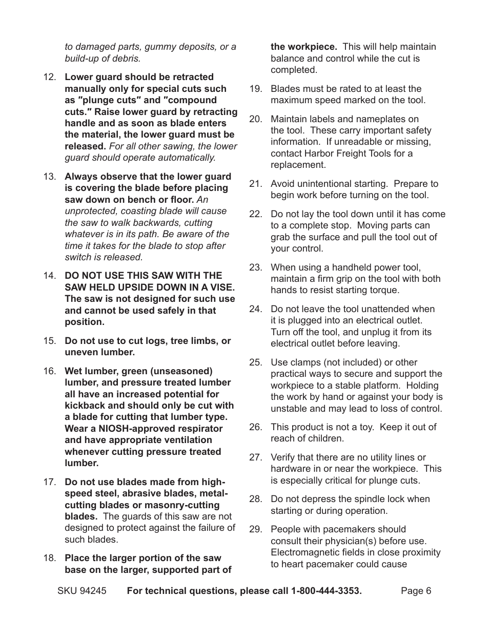 Harbor Freight Tools Model 94245 User Manual | Page 6 / 18