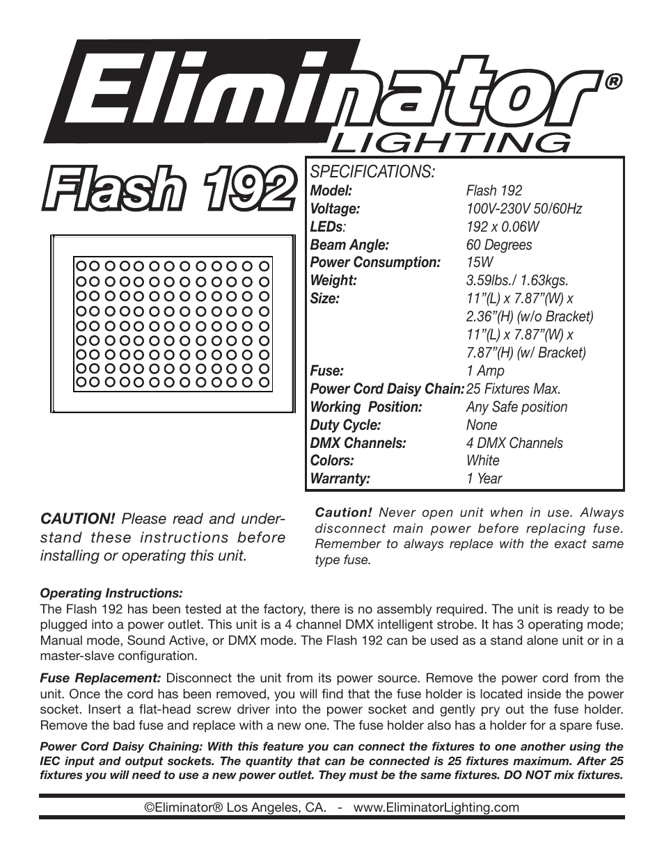 Eliminator Lighting Flash 192 User Manual | 2 pages