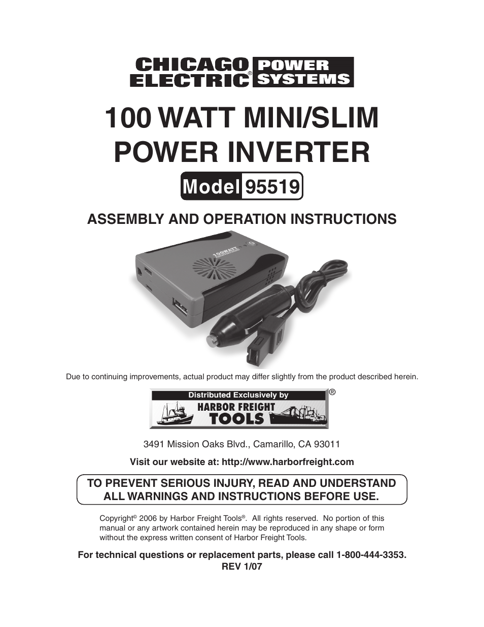 Chicago Electric 95519 User Manual | 9 pages