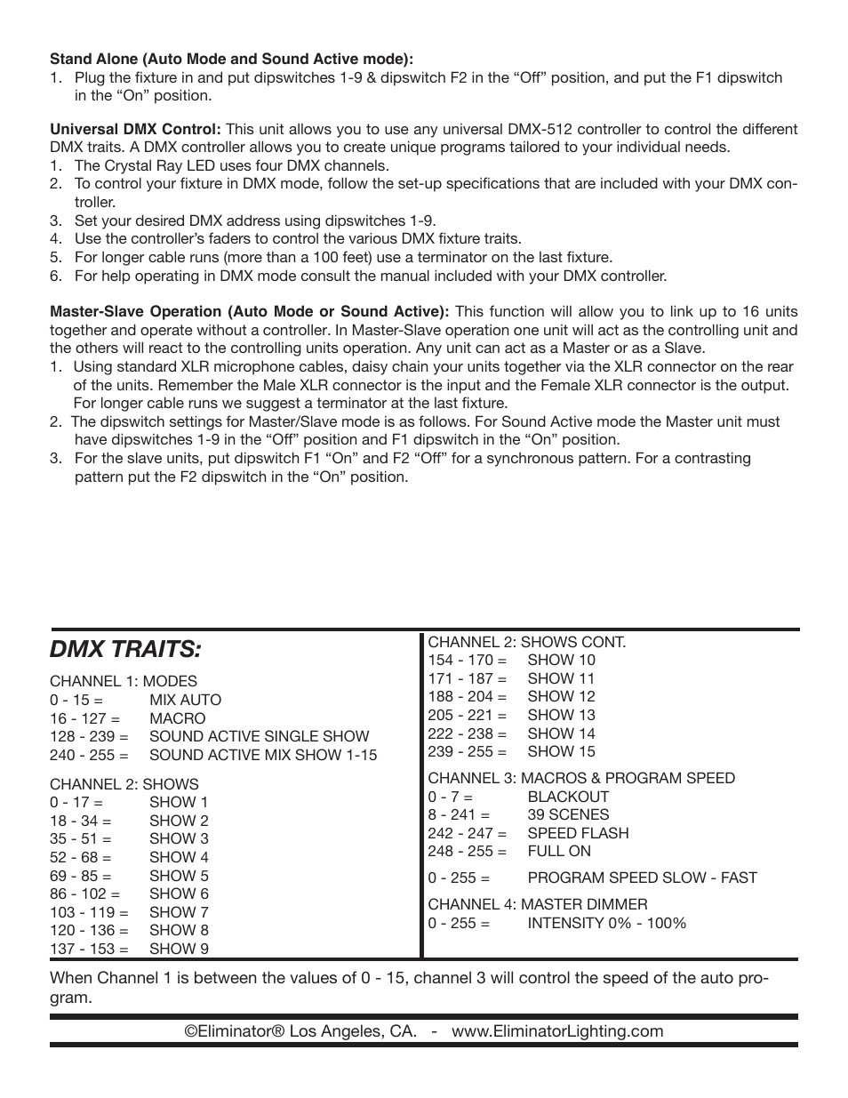 Dmx traits | Eliminator Lighting Crystal Ray LED User Manual | Page 2 / 2