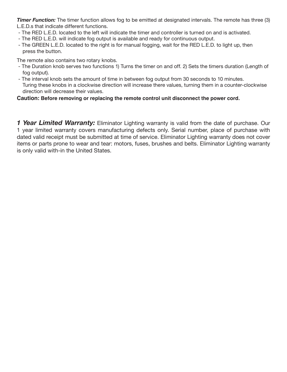 1 year limited warranty | Eliminator Lighting Faze Stream 700 User Manual | Page 2 / 2