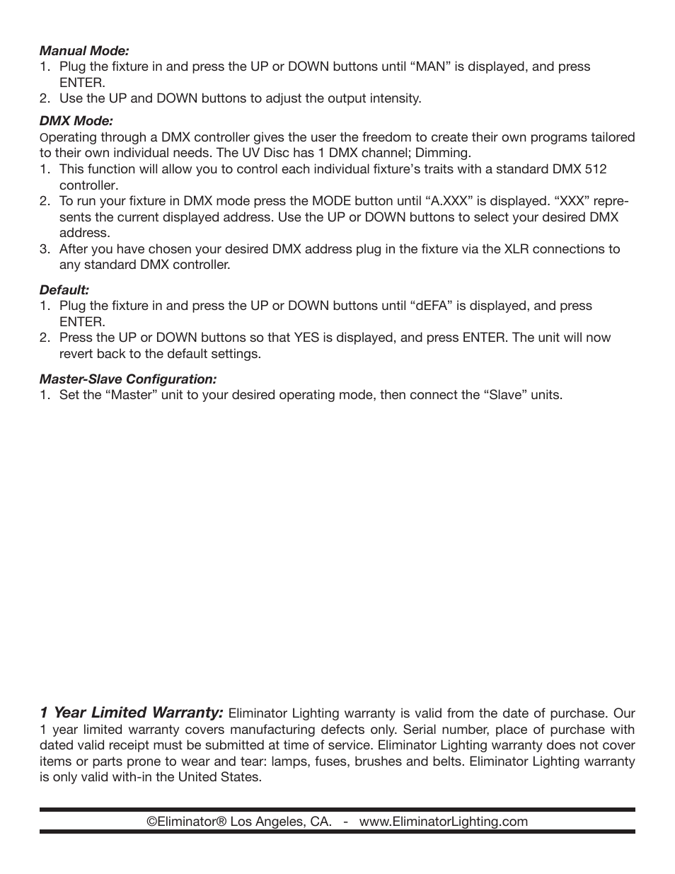 Eliminator Lighting UV Disc User Manual | Page 2 / 2