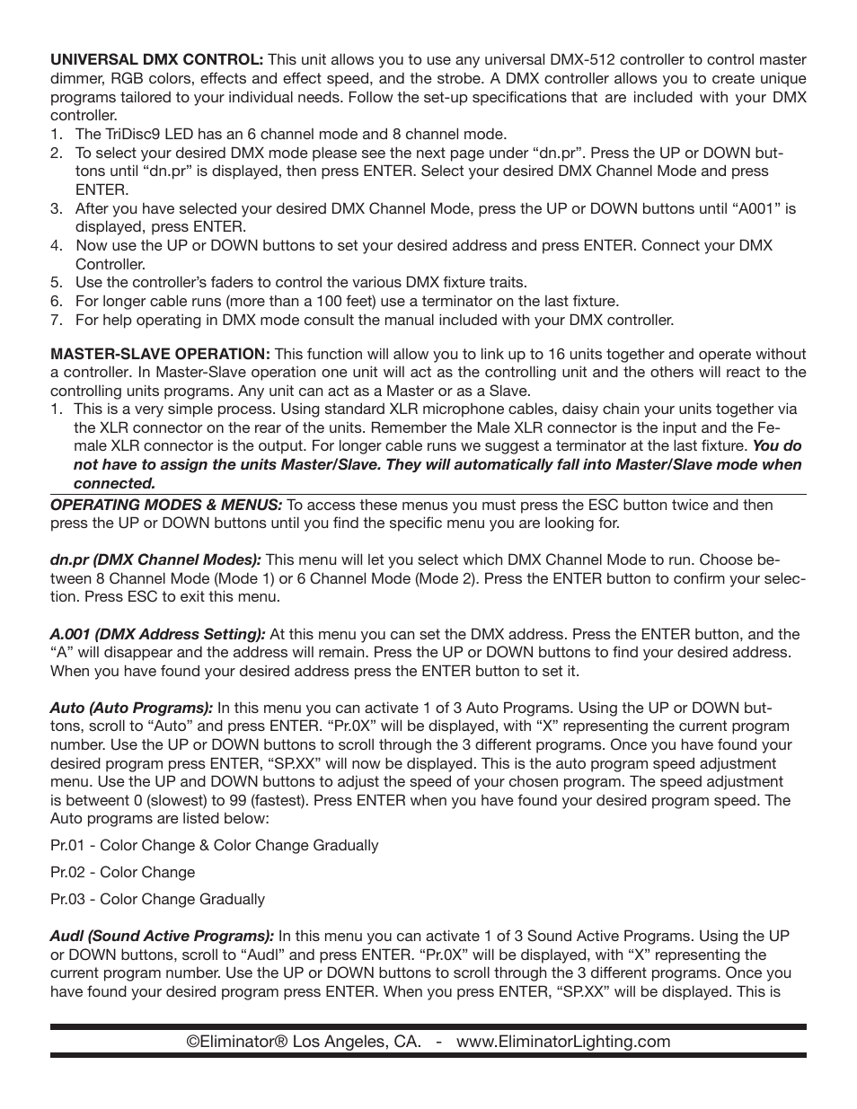 Eliminator Lighting TriDisc 9 LED User Manual | Page 2 / 4