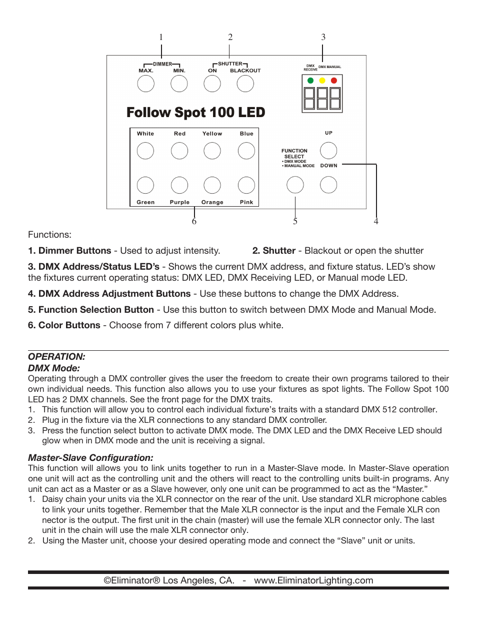 Eliminator Lighting Follow Spot 100 LED User Manual | Page 2 / 2