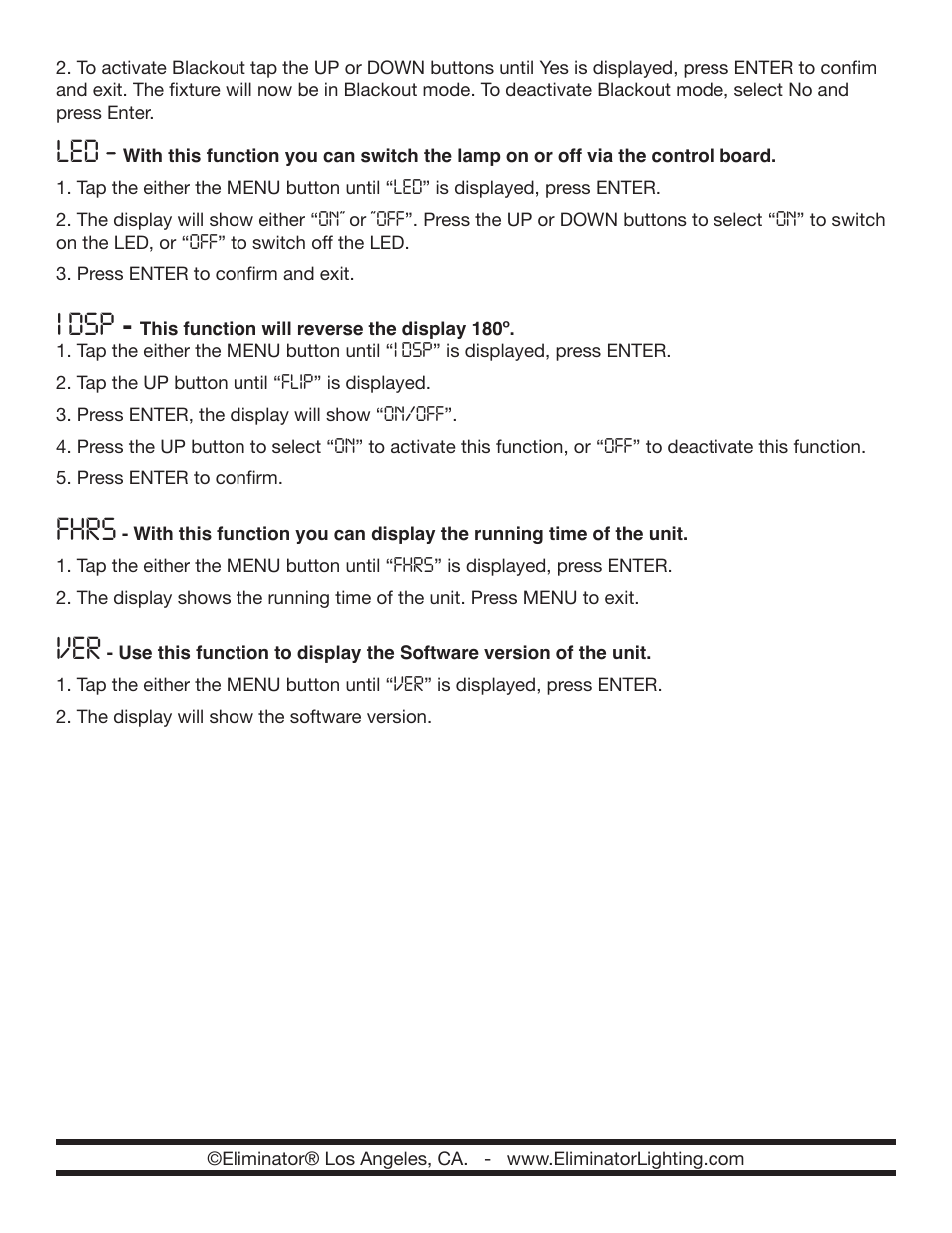 I dsp, Fhrs | Eliminator Lighting Electro Panel 192 User Manual | Page 3 / 4