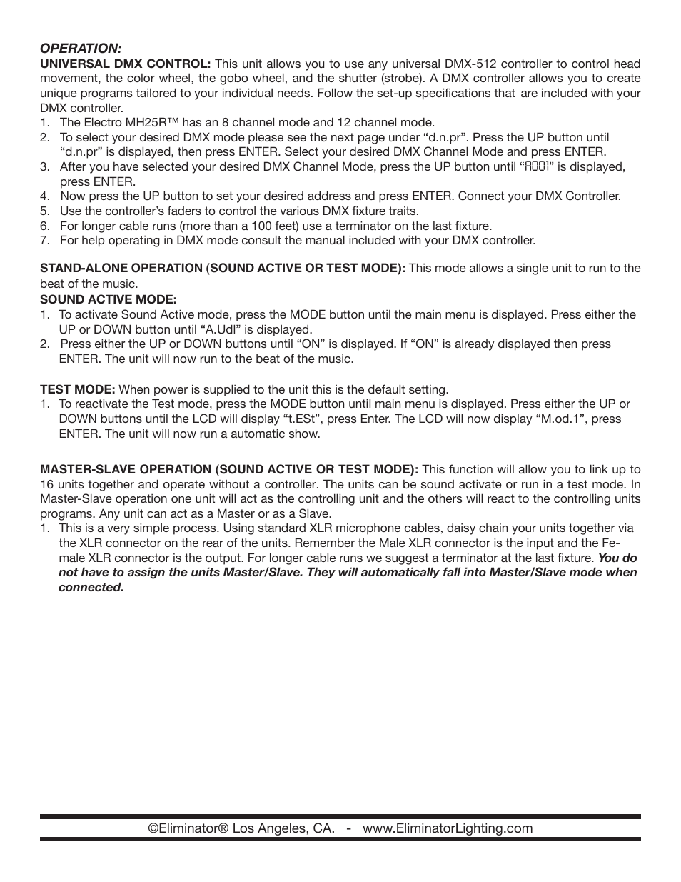 Eliminator Lighting Electro MH25R User Manual | Page 2 / 4