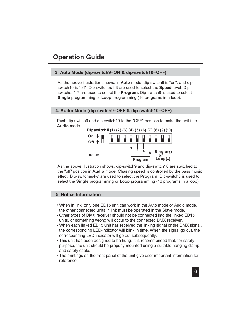 Operation guide | Eliminator Lighting ED-15 User Manual | Page 7 / 8