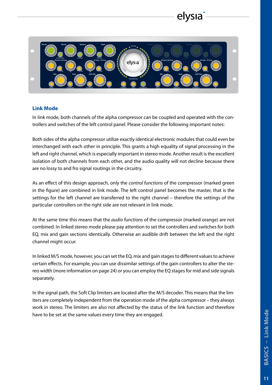 Ba si c s – l in k m od e, Link mode | elysia alpha compressor User Manual | Page 11 / 39