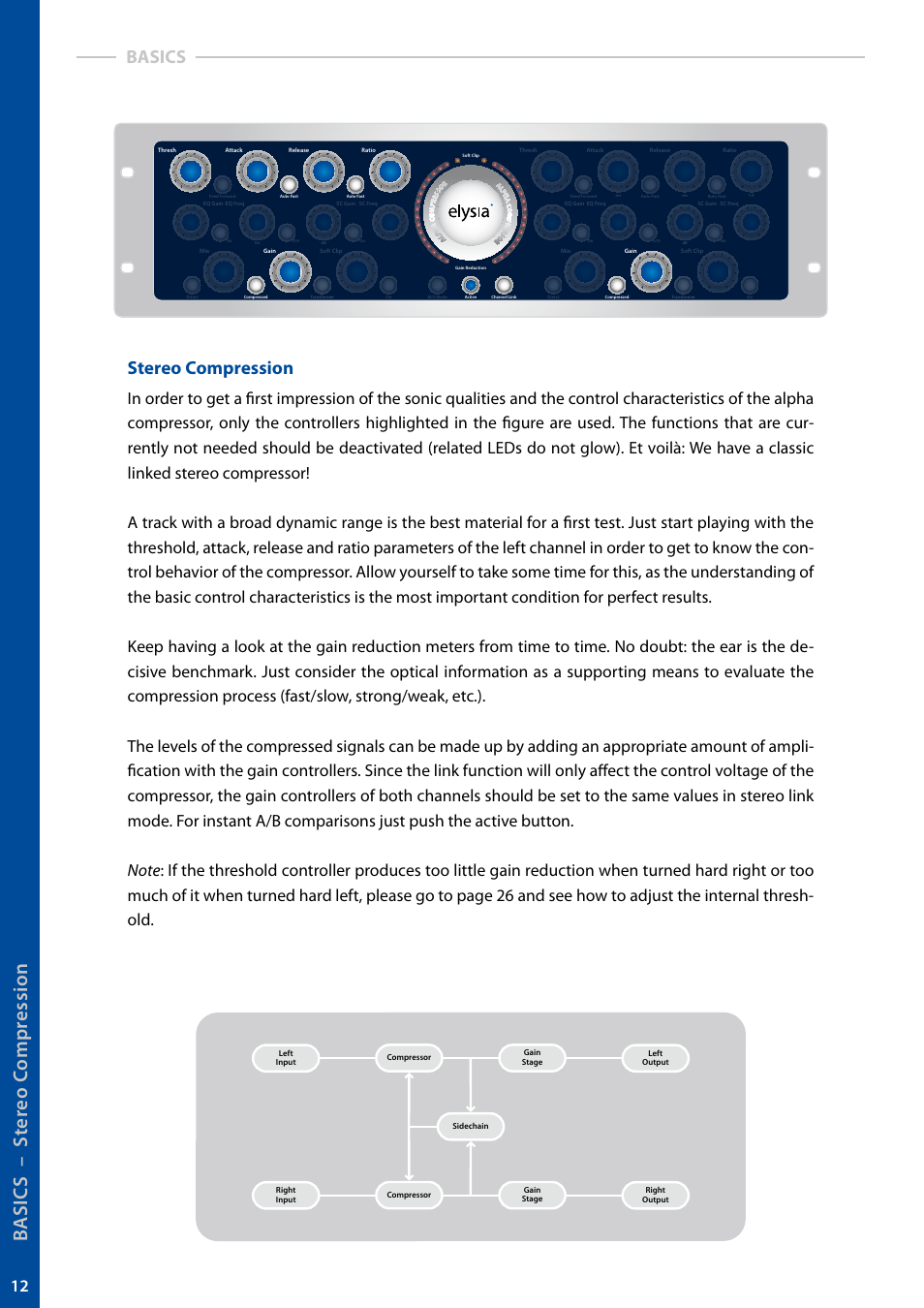 Ba si c s – s te re o co m pr es si on, Stereo compression, Basics | elysia alpha compressor User Manual | Page 12 / 39