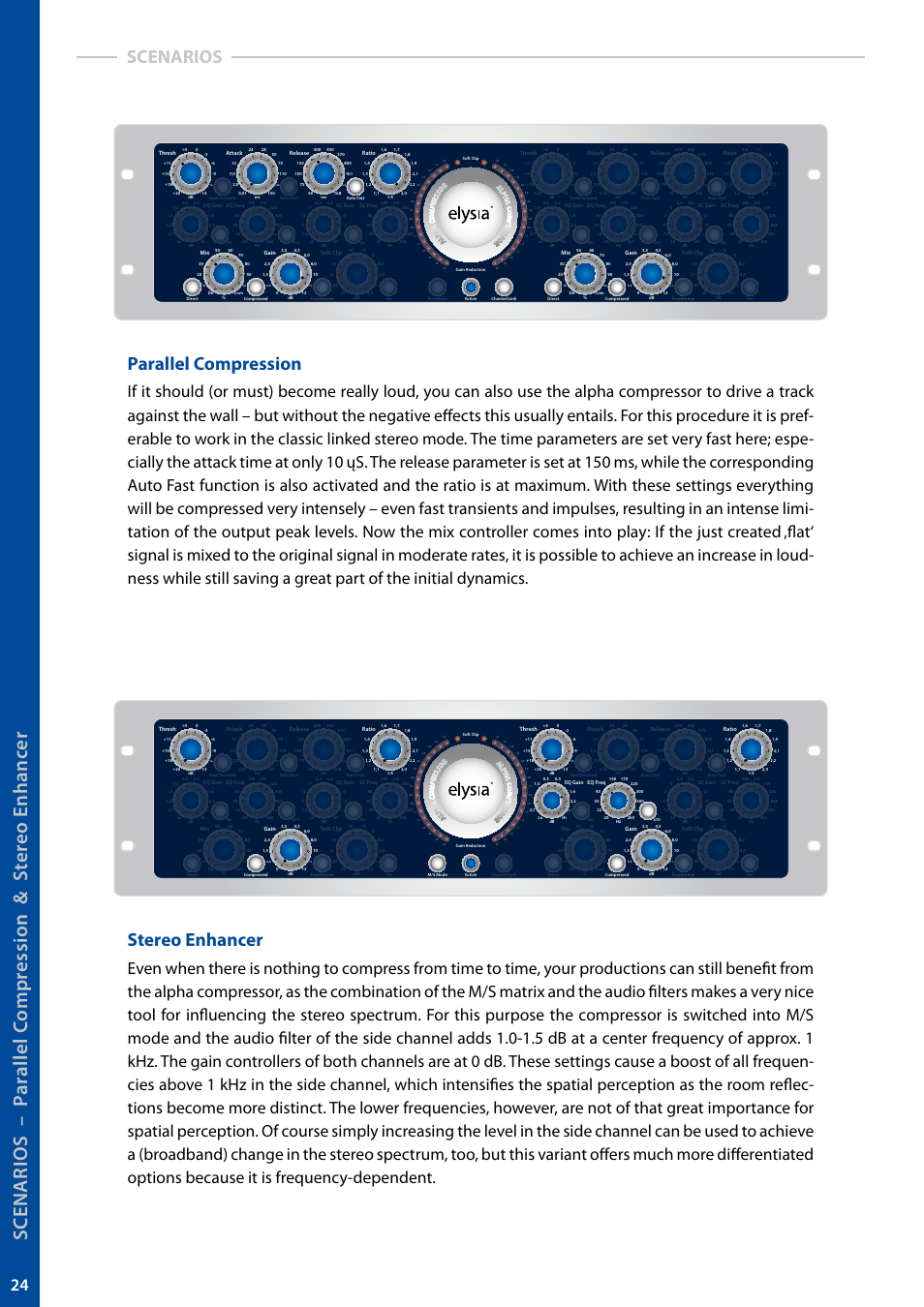 Parallel compression, Stereo enhancer, Scenarios | elysia alpha compressor User Manual | Page 24 / 39